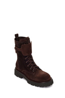 Woman Brown Lace-Up Zip Closure Suede Combat Boots | Derimod
