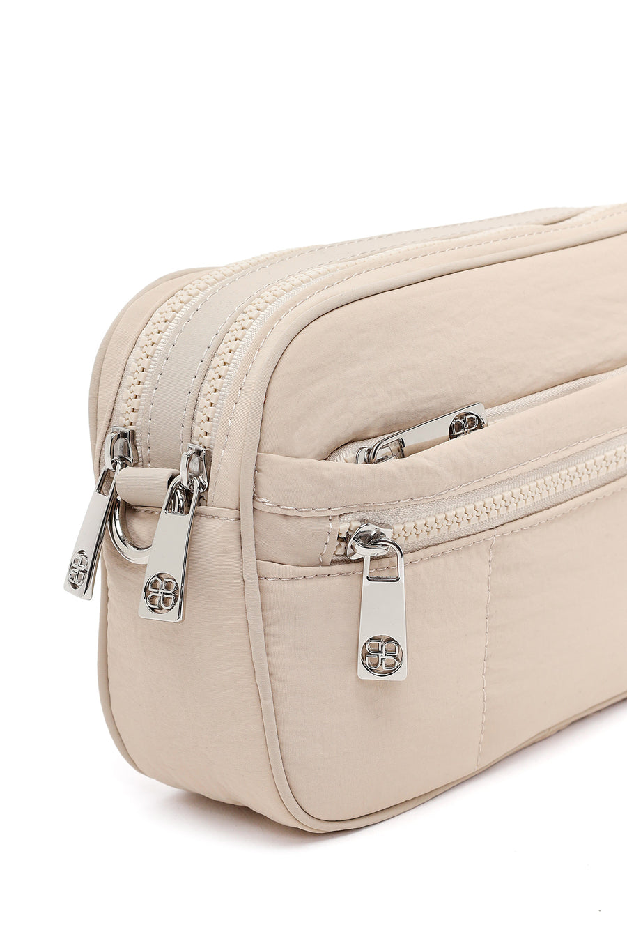 Woman Cream Long-Strap Fabric Crossbody Bag