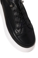 Woman Black Lace-Up Thick-Soled Leather Sneaker | Derimod
