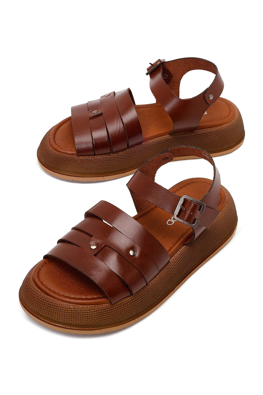 Woman Brown Buckled Thick-Soled Leather Sandal