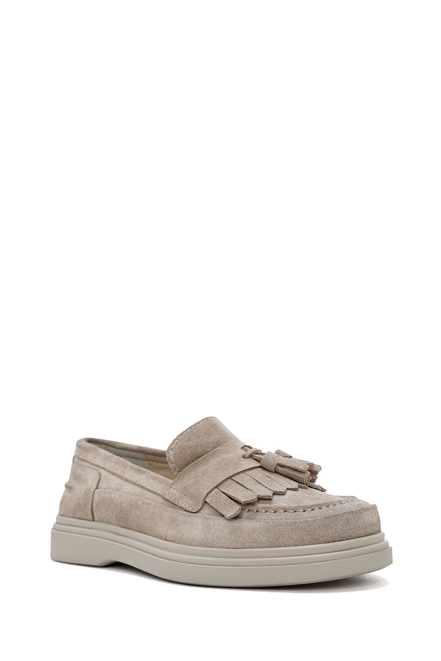Women's Beige Tassel Suede Leather Loafer