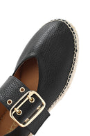 Women's Black Buckled Leather Espadrilles | Derimod