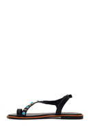 Woman Black Embellished Toe-Post Sandals | Derimod