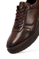 Erkek Kahverengi Bağcıklı Deri Sneaker | Derimod