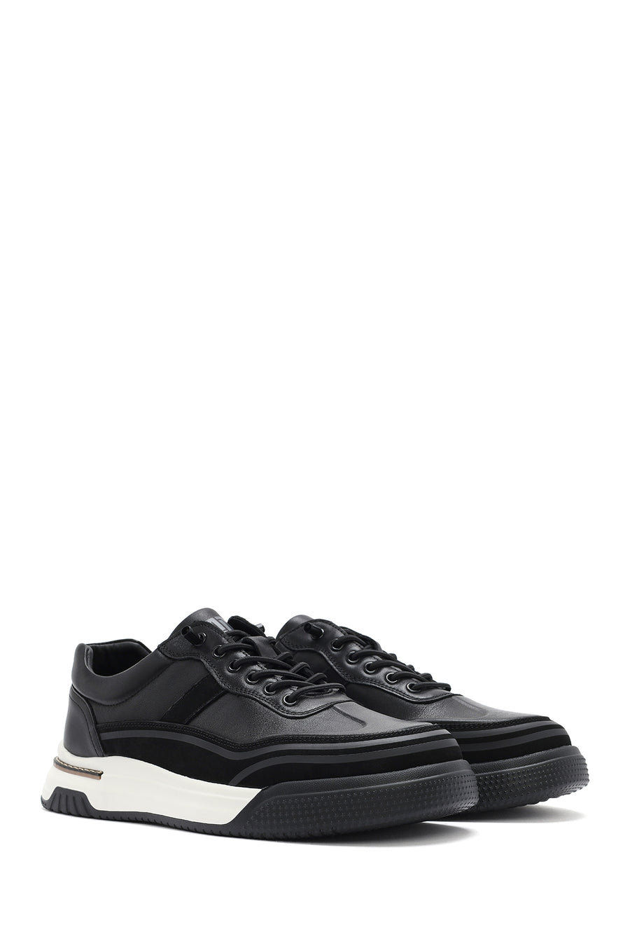 Erkek Siyah Bağcıklı Deri Sneaker