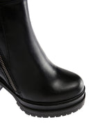 Women's Black Leather Zippered Platform Heeled Boots | Derimod