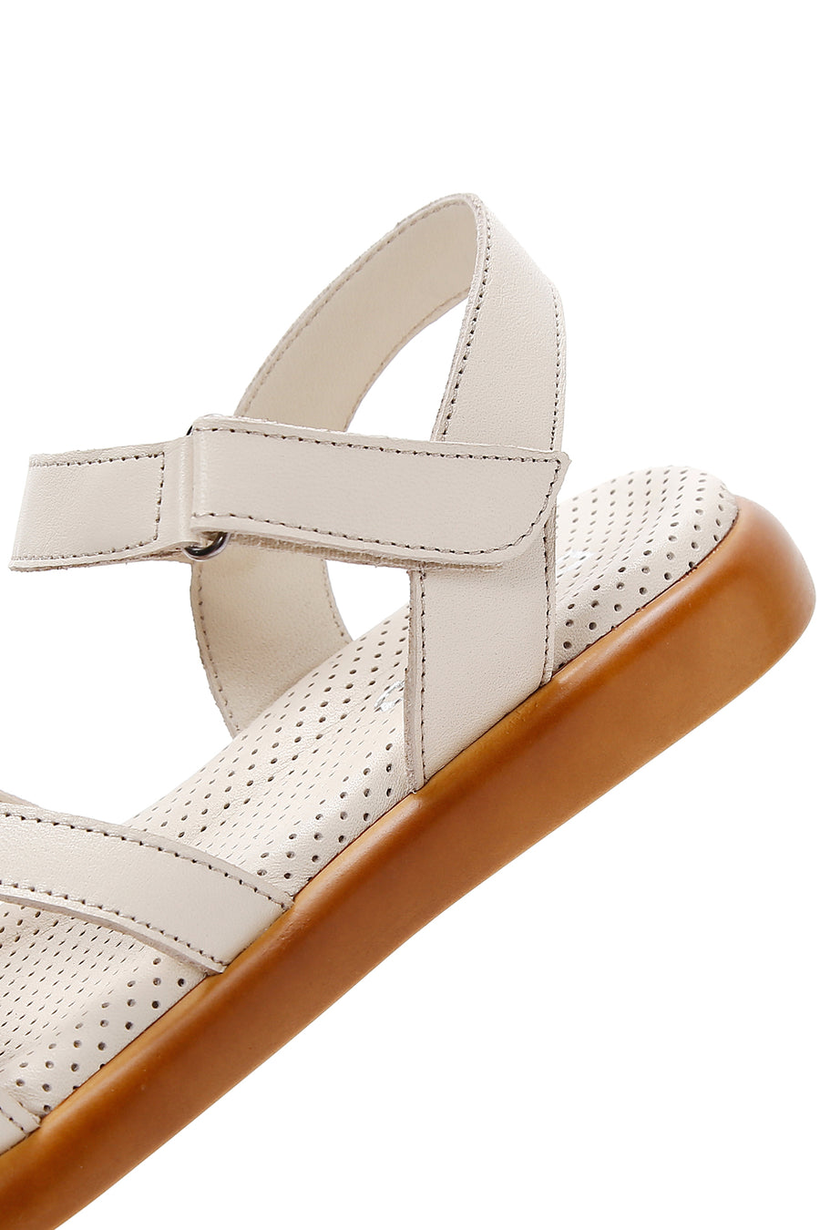 Women's Beige Ankle Strap Leather Sandals