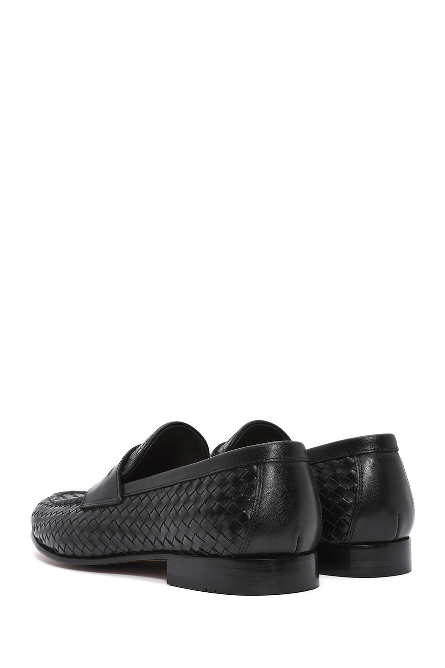Erkek Siyah Örgü Deri Klasik Loafer