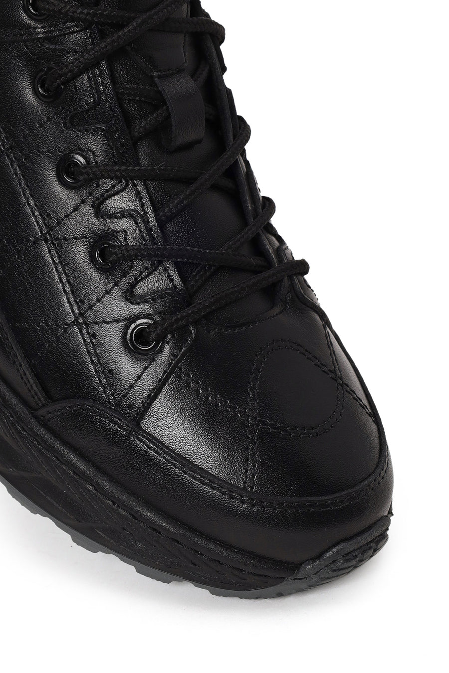 Erkek Siyah Bağcıklı Kalın Tabanlı Deri Sneaker