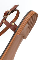 Women's Brown Buckle Thong Leather Bodrum Sandals | Derimod