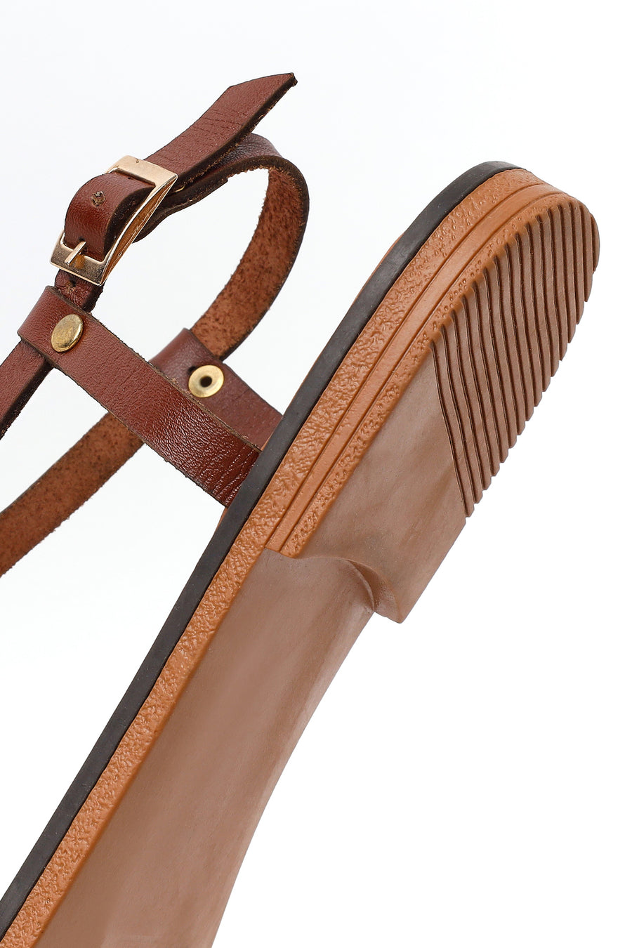 Women's Brown Buckle Thong Leather Bodrum Sandals