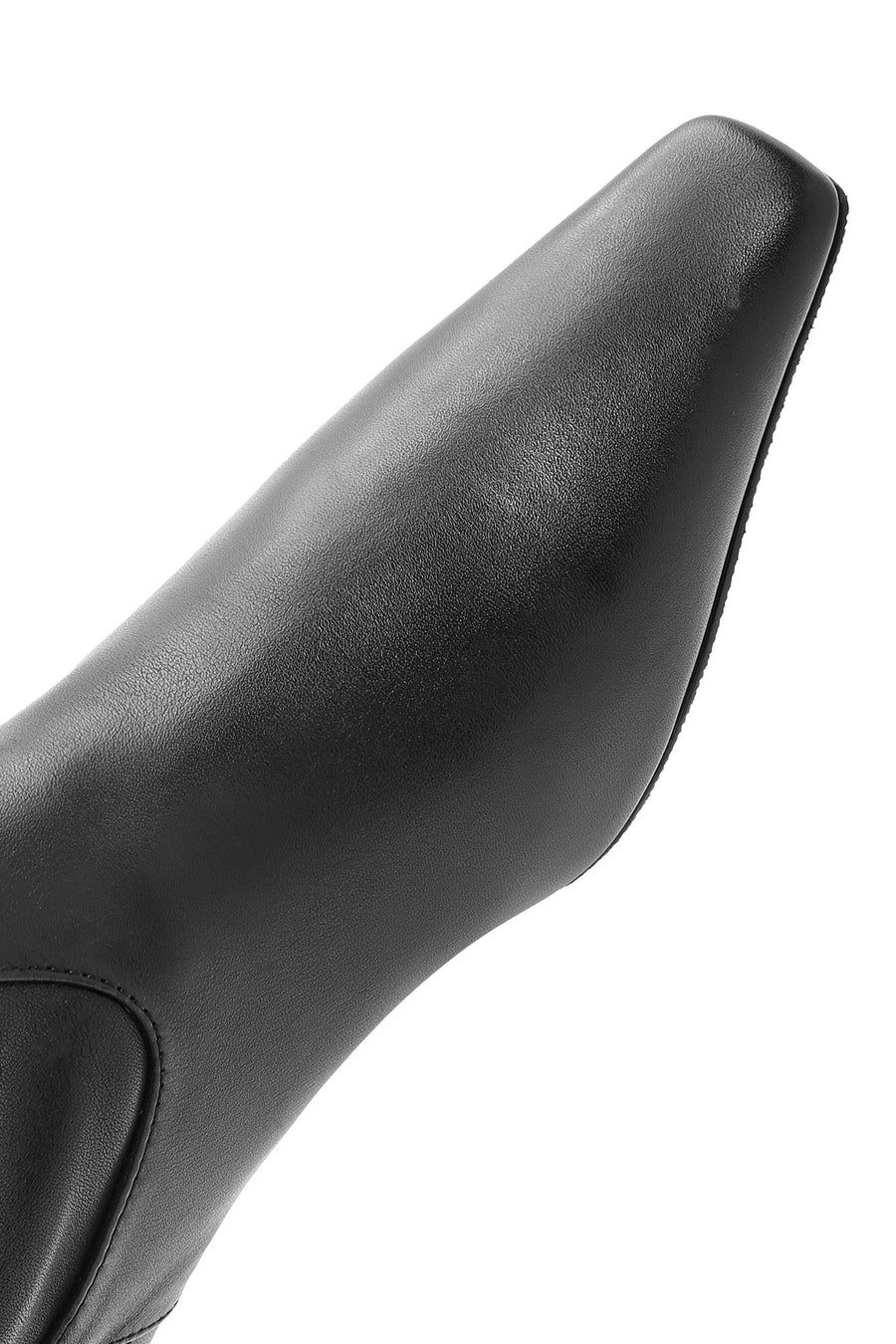 Women's Black Thin Short Heeled Leather Boots