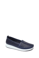Woman Navy Thick-Soled Leather Comfort Loafer | Derimod