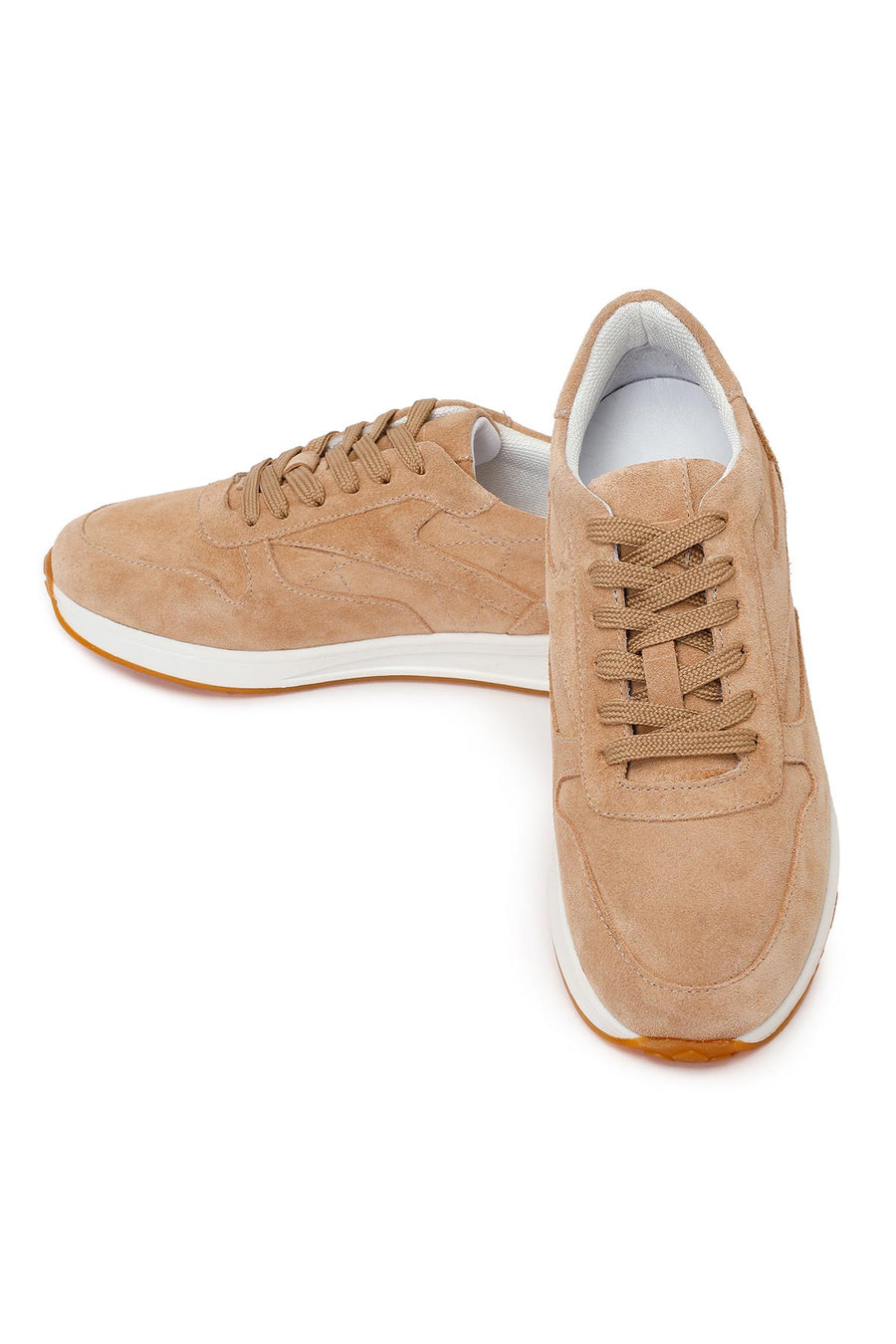 Woman Beige Lace-Up Suede Leather Sneaker