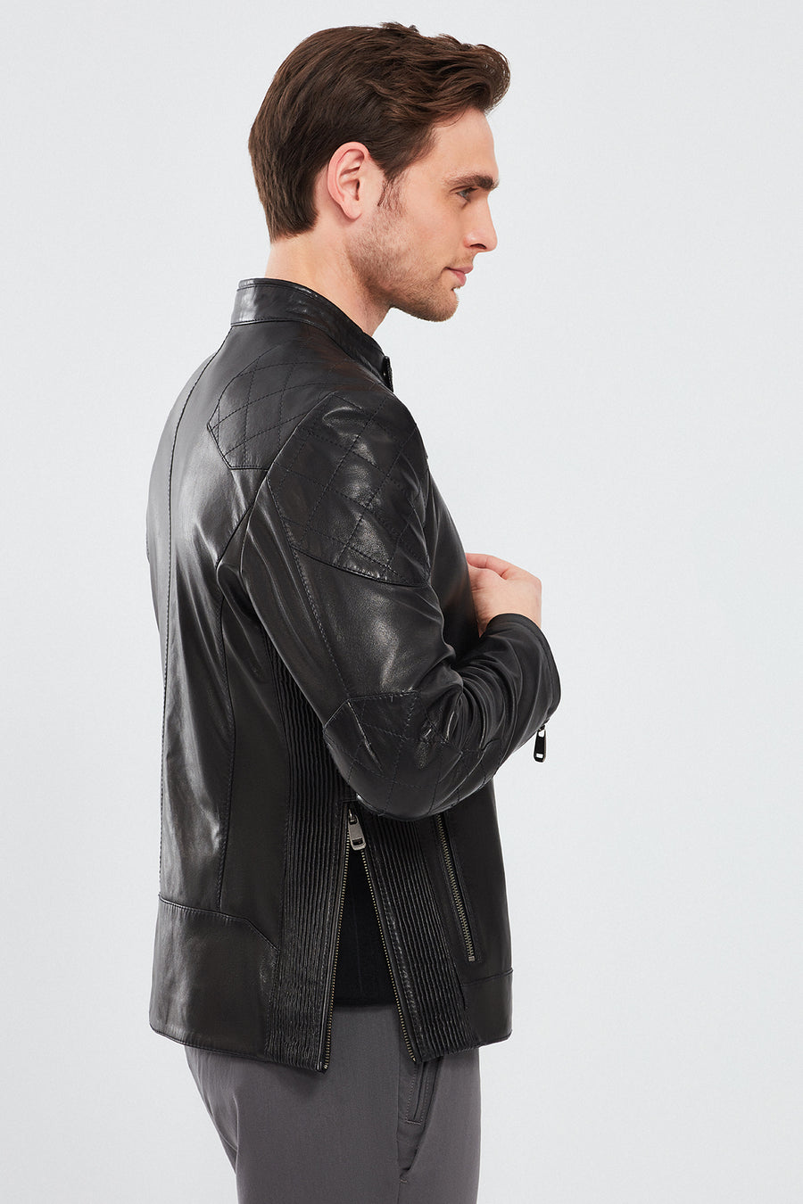 Jackson Erkek Siyah Slim-Fit Spor Deri Mont