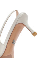 Women's Cream Open Back Leather High Heel Shoes | Derimod