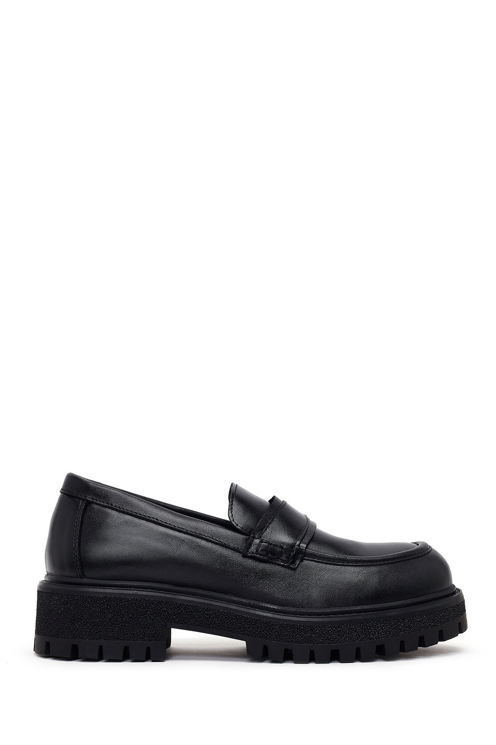 Kadın Siyah Kalın Tabanlı Deri Maskülen Loafer