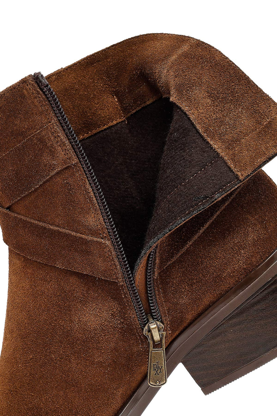 Woman Tan Zippered Suede Leather Cowboy Boots