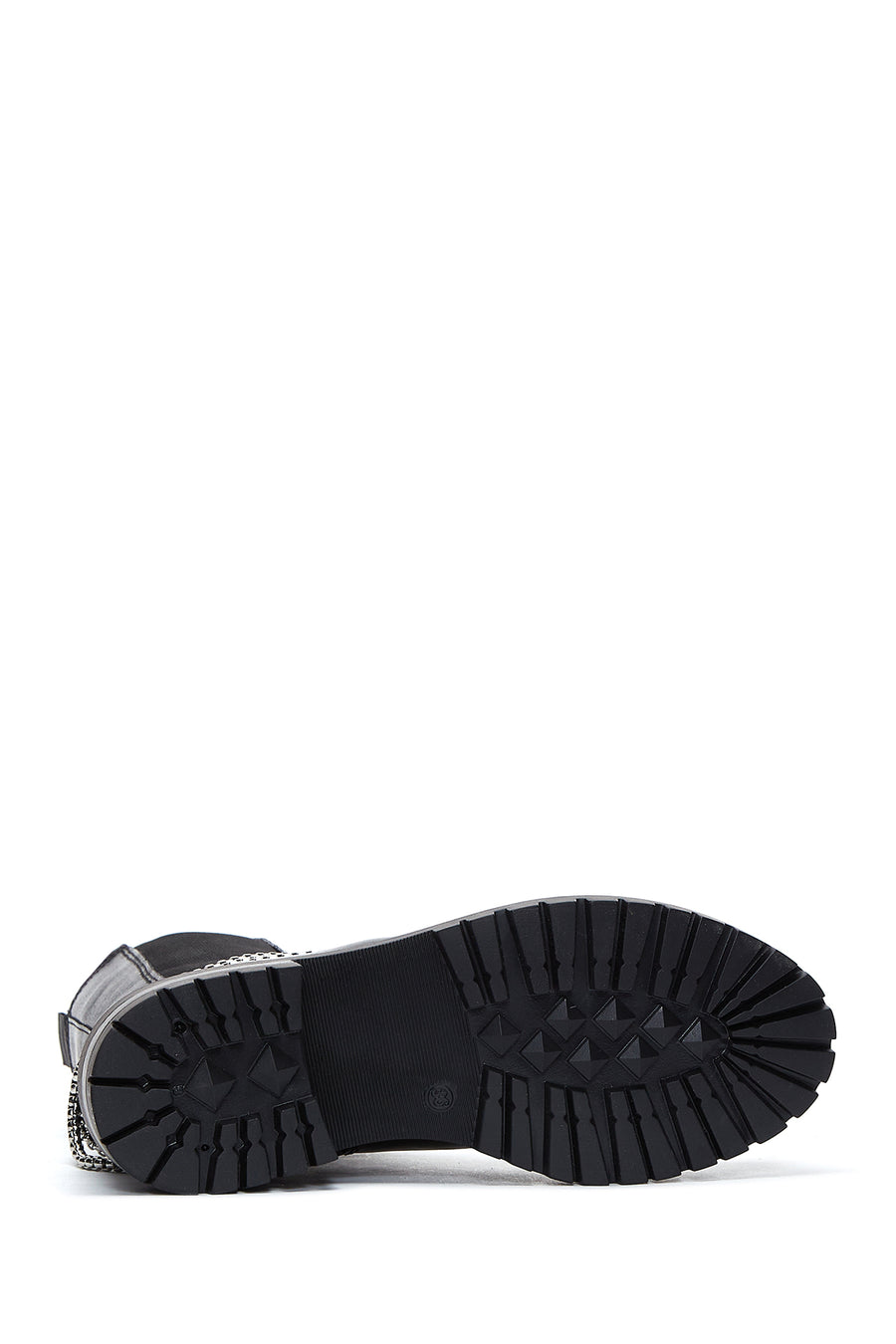 Women's Black Leather Zippered Chain Detailed Boots
