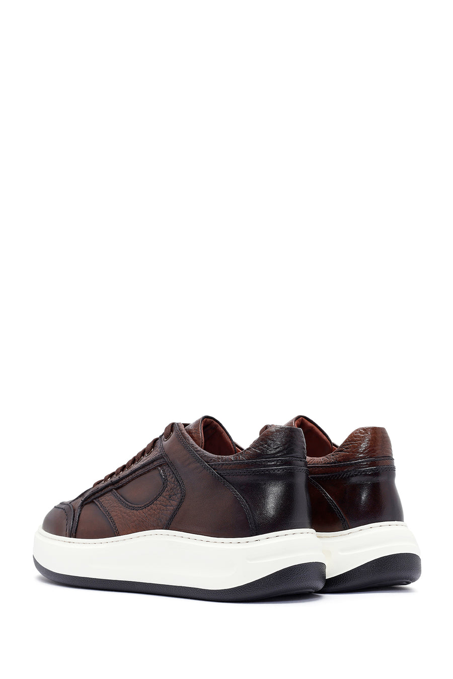 Erkek Kahverengi Bağcıklı Deri Sneaker