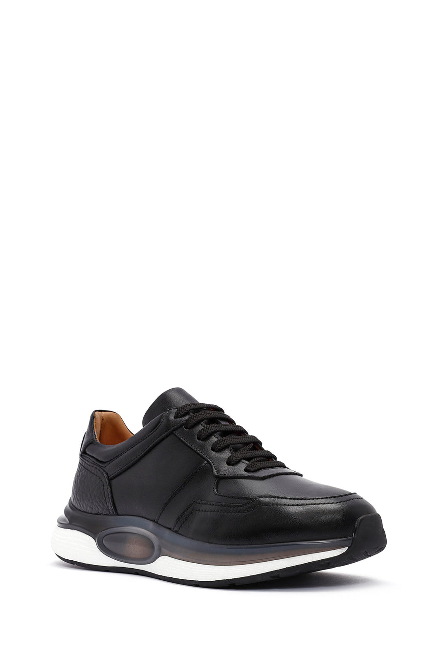 Erkek Siyah Bağcıklı Deri Sneaker