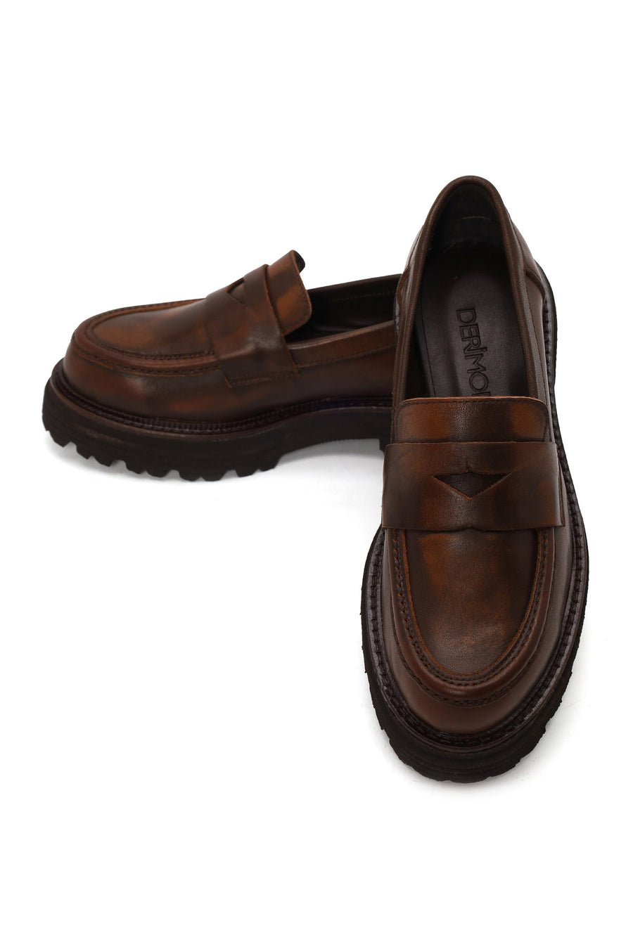 Kadın Kahverengi Kalın Tabanlı Deri Maskülen Loafer