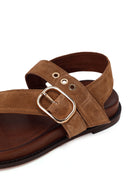 Woman Tan Suede Toe-Post Sandal | Derimod