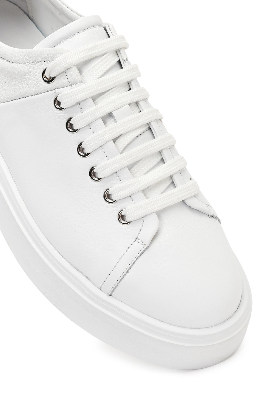 Erkek Beyaz Bağcıklı Kalın Tabanlı Deri Sneaker