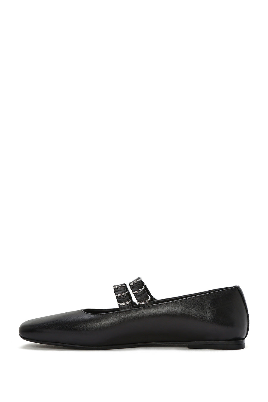 Women's Black Double Buckled Leather Ballerinas