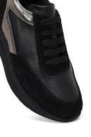 Kadın Siyah Bağcıklı Dolgu Topuklu Deri Sneaker | Derimod