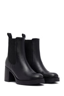 Woman Black Chunky Heels Leather Chelsea Boots | Derimod