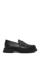 Women's Black Leather Masculine Loafer | Derimod