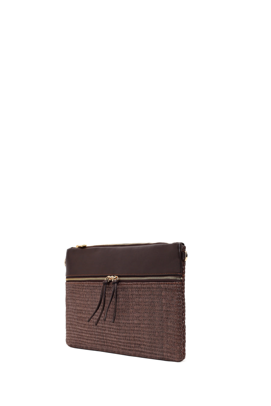 Woman Brown Long Chain Strap Wicker Clutch Bag