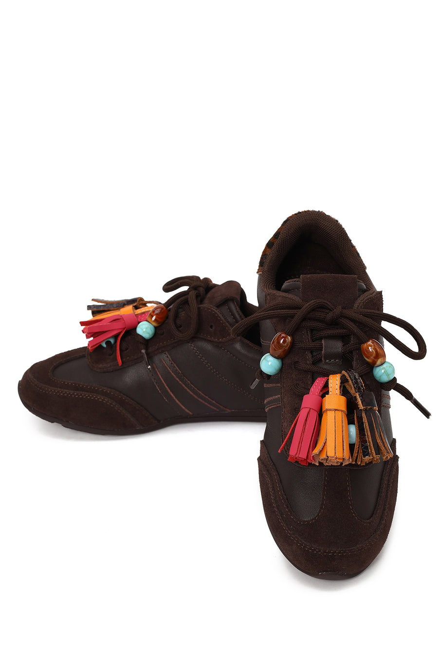 Kadın Kahverengi Bağcıklı Charmlı Leopar Deri Sneaker