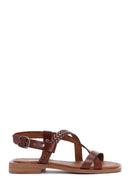 Women's Brown Knitted Detailed Leather Bodrum Sandals | Derimod