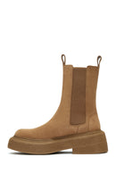 Women's Tan Suede Leather Chelsea Boots | Derimod