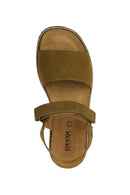 Goex Women's Green Leuca Strap Suede Leather Sandals | Derimod