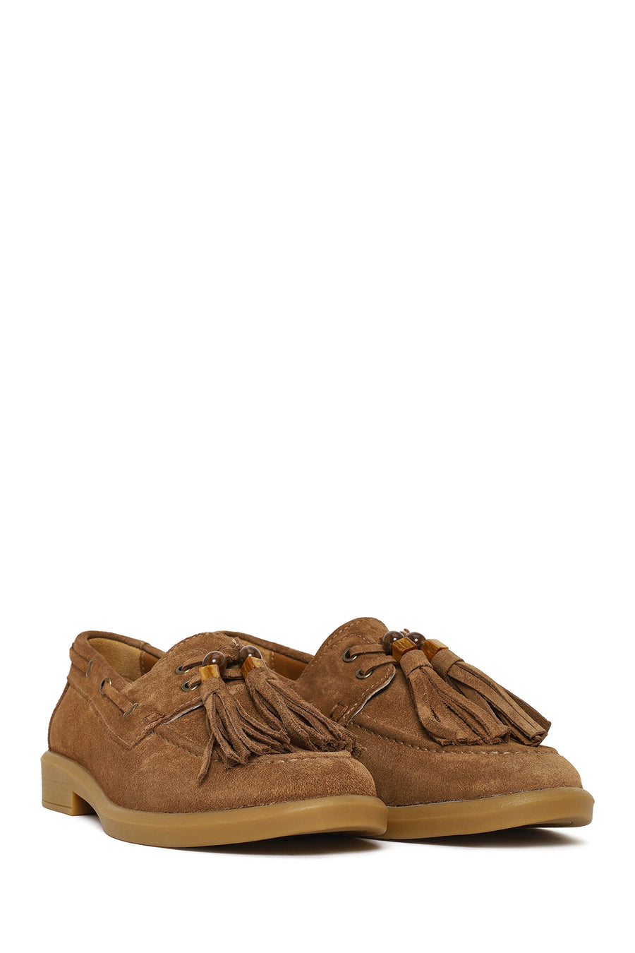 Women's Tan Tassel Suede Leather Loafer