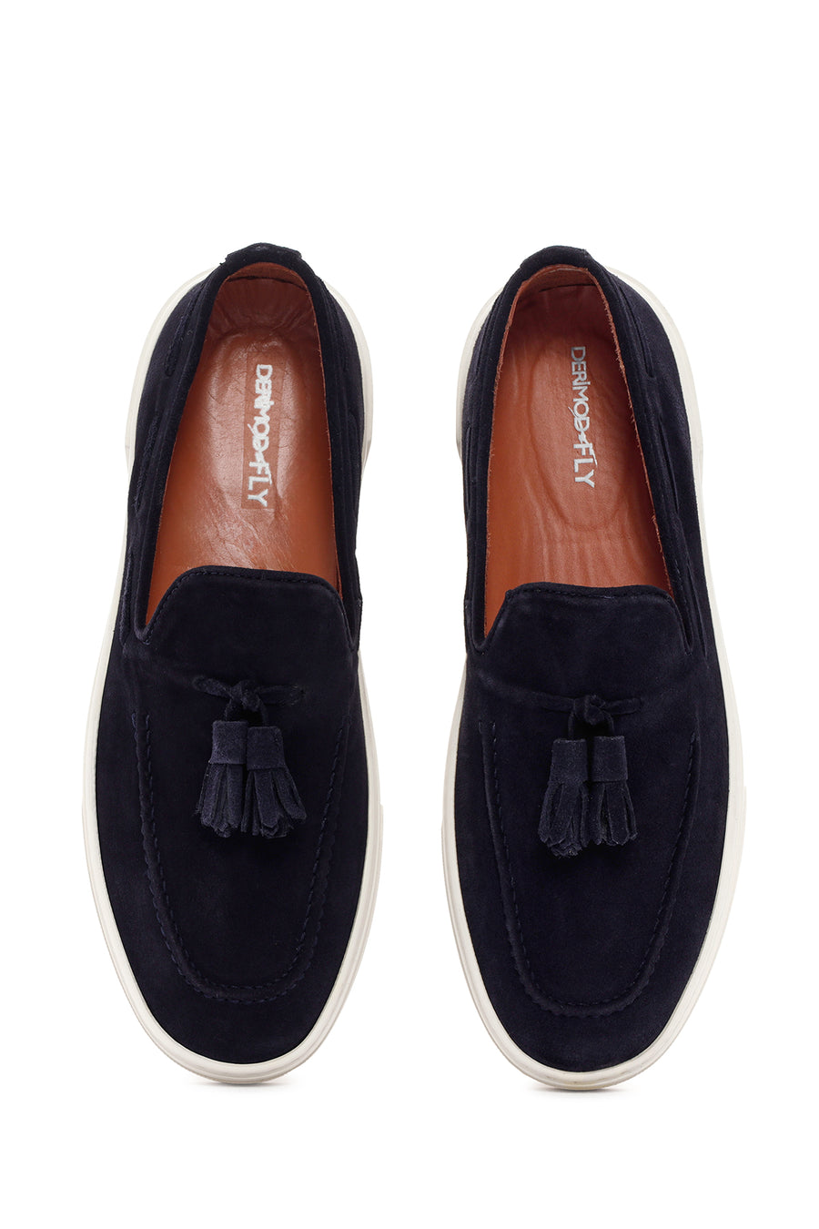 Erkek Lacivert Püsküllü Kalın Tabanlı Süet Deri Loafer