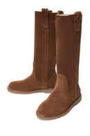 Women's Dark Tan Suede Leather Classic Flat Boots | Derimod