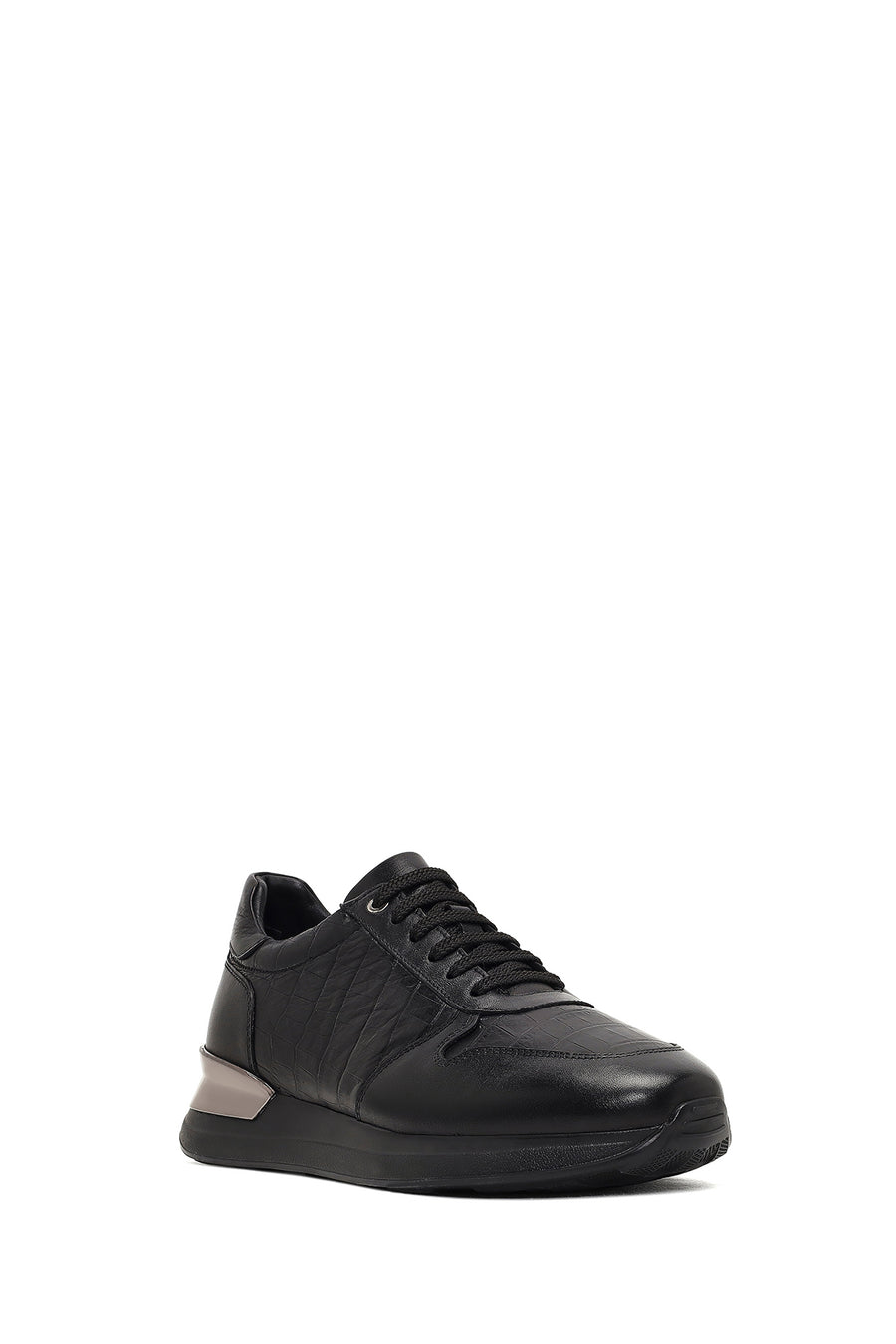 Men's Black Lace-Up Thick-Soled Leather Sneaker