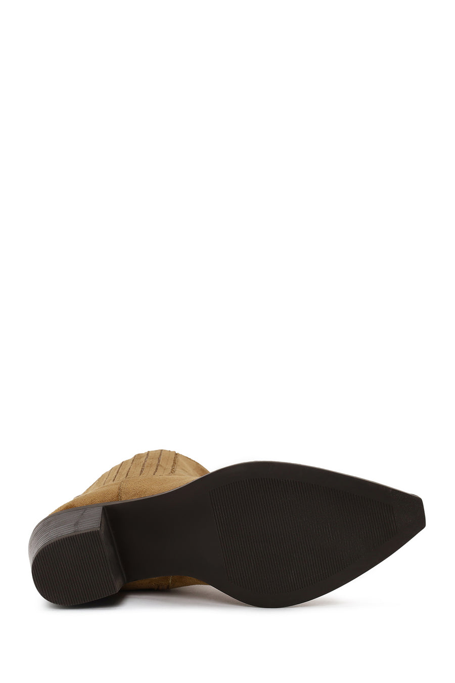 Woman Tan Zip Closure Chunky Heeled Suede Boots