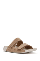 Kadın Bej Bantlı Nubuk Deri Comfort Terlik | Derimod