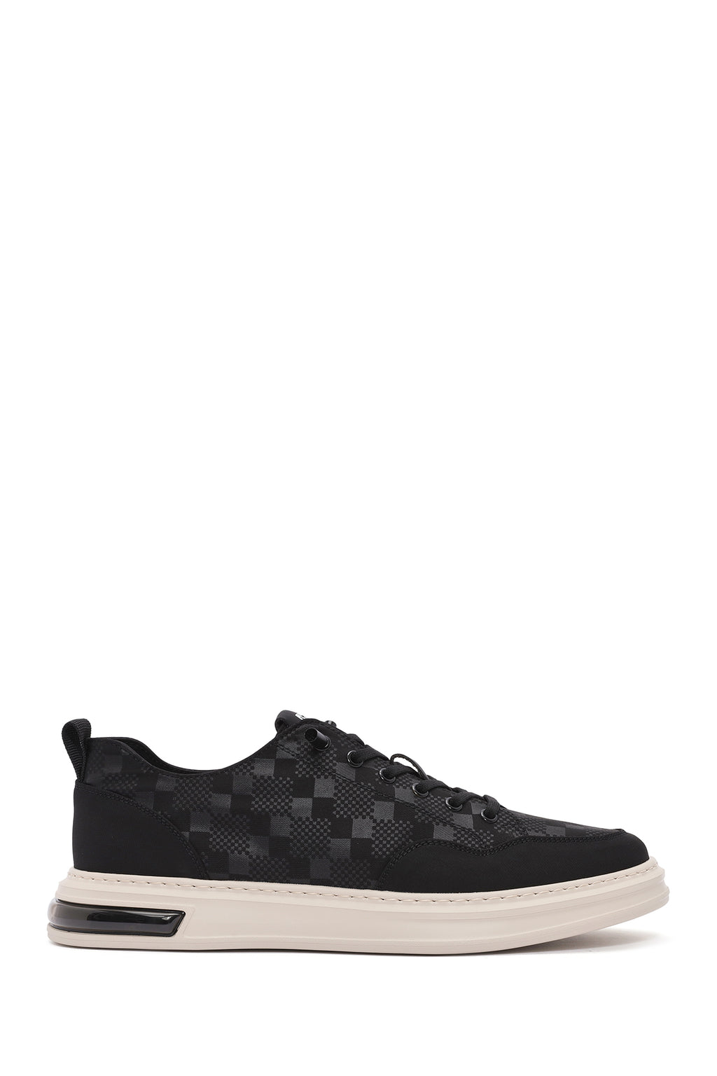 Erkek Siyah Bağcıklı Desenli Kumaş Sneaker