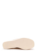 Women's Beige Leather Wedge Heel Slippers | Derimod