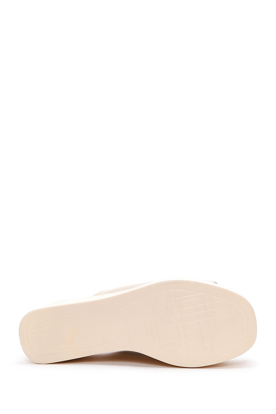Women's Beige Leather Wedge Heel Slippers