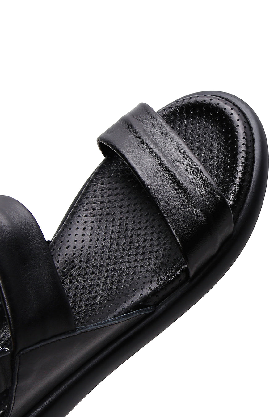 Women's Black Leather Comfort Sandals