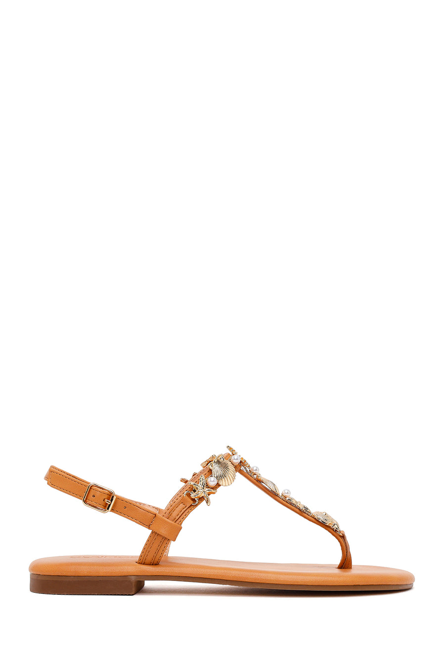 Woman Tan Ankle-Buckle Toe-Post Embellished Sandal 26SFE452214 | Derimod