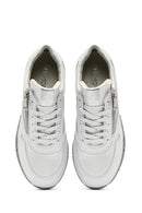 Women's White Lace-Up Side Zipper Leather Sneaker | Derimod