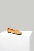 Suede Perforated Mango Women's Leather Ballerinas | Derimod
